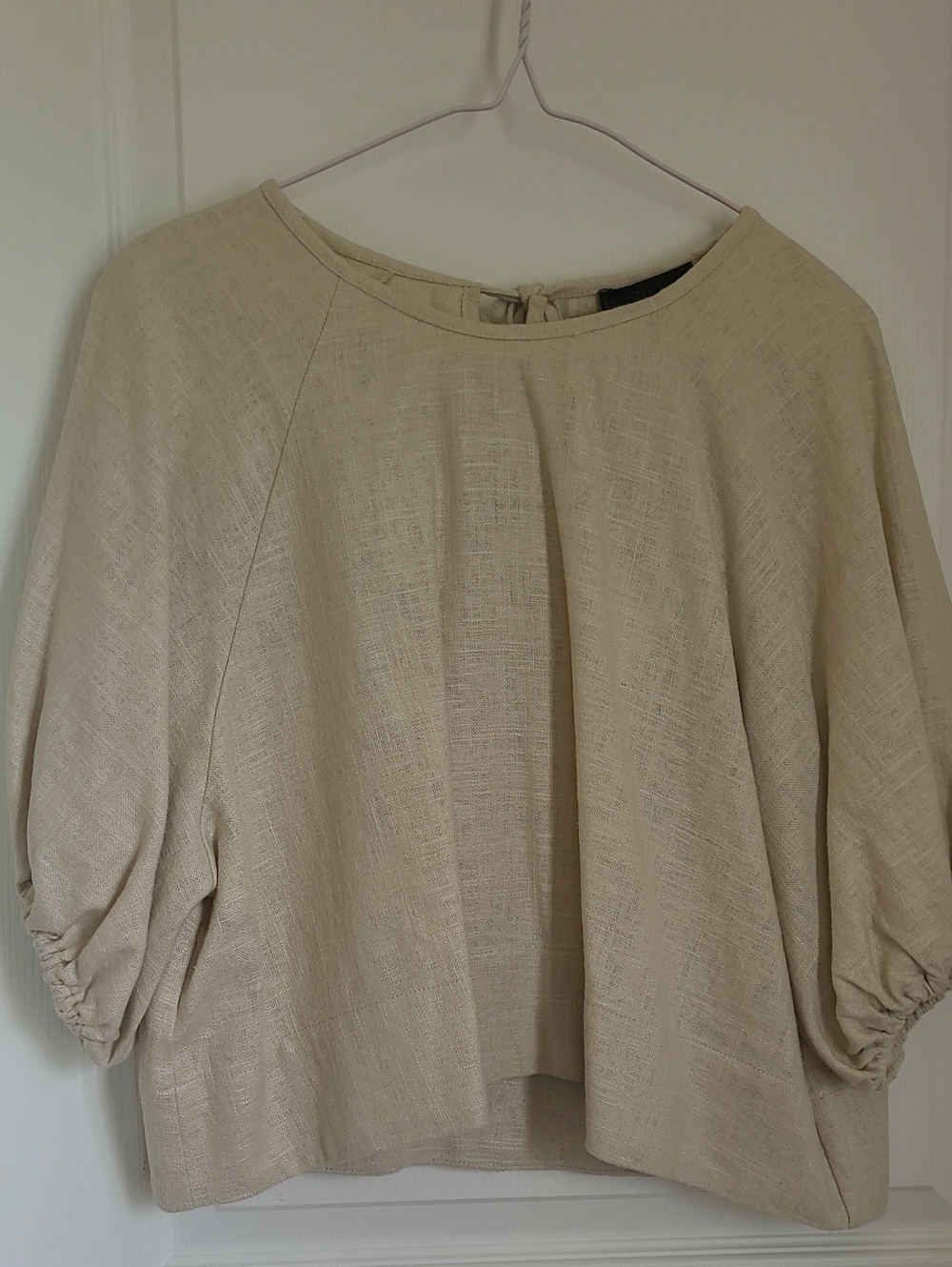 House of Harlow 1960 Natural Beige Bubble Sleeve Linen Top